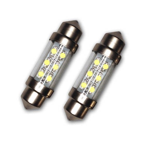 TuningPros LEDLP-36M-W6 License Plate LED Light Bulbs Festoon 36mm, 6 LED White 2-pc Set