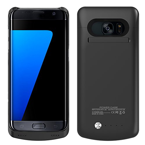 Galaxy S7 Edge Battery Case,Ruky [Newest Version] S7 Edge Battery Case 5200 Mah External Backup Battery Charger Combo Case For Galaxy S7 Edge,Backup Power Bank Case with Kickstand - (Black)
