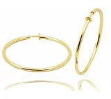BIG STYLE! 2.25" Pierced Look Spring Closure Clip on Hoop Earrings - Bright Goldtone Finish
