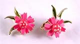 Image of Ladies vintage clip earrings pink floral design 36
