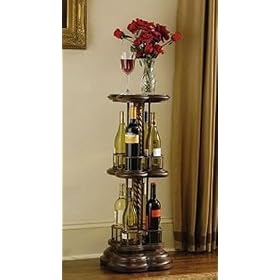 Revolving Wine Rack with Wood, Metal and Rattan 