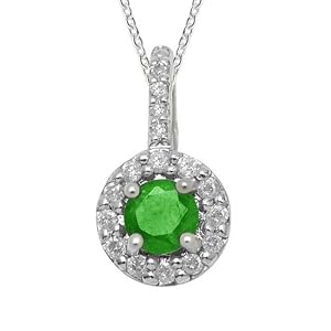 Buy 10k White Gold Emerald and Diamond Pendant (.033 cttw, H-I Color, I2- I3 Clarity), 18 by Amazon.com Collection