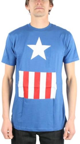 Marvel Comics Captain America Suit Costume Fitted Jersey T-shirt (Small, Blue)
