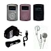 7 items bundle kit accessories for Sandisk Sansa Clip: Black Skin case + Clear Skin case + Pink Skin case + usb car charger + usb wall charger + usb retractable sync cable + headphone