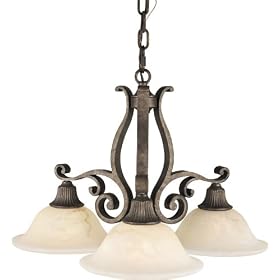 Murray Feiss F1982/3PBR Seville Three-Light Downlight Chandelier in Peruvian Bronze and Antique Alabaster Glass Shades