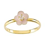 14K Yellow Gold Cubic Zirconia Pink Enamel Children's Floral Ring (Size-3)