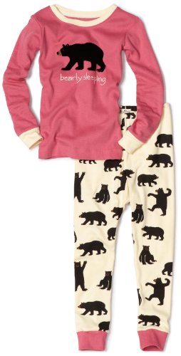 Hatley Girls 2-6x Black Bears On Natural Applique Polo Pajama Set, Multi-Colored, 6x