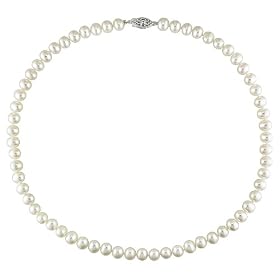 6-6.5mm White FW Potato Pearl 18" Necklace with Silver Fish Eye Clasp
