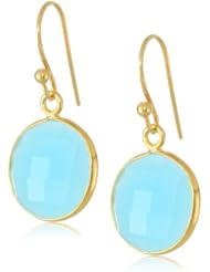 Faceted Round Shape Bezel with Gold over Silver Ear Wire Drop Earrings