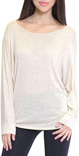Azkara Women's Oversized Long Sleeve Stretch Casual Tunic Top Taupe M