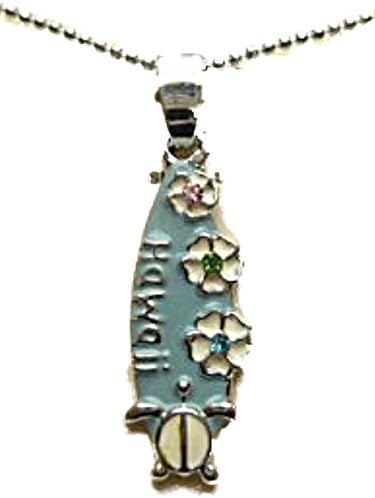 Hawaiian Surfboard with Honu Turtle Pendant w/C.Z Stone w/ball Chain 18" necklace