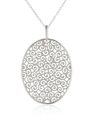 Sterling Silver Large Filigree Oval Pendant Necklace, 18"