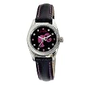 Armitron Women's 3500026 Barbie Crystal Accented Silver-Tone Black Leather Strap