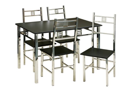 Premier Housewares Dining Table and Chair Set with Black Wood Table and Chrome Frame and Legs, 75 x 120 x 75 cm, 5-Piece