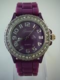 Ladies Dress Watch with Purple Silicone Band - Womens Fashion Watch with Rhinestone Bezel