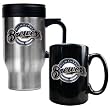 Milwaukee Brewers Stainless Steel Travel Mug & Black Ceramic Mug Set - Primary Logo MLB Baseball