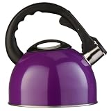 Premier Housewares 2.5 Litre Stainless Steel Whistling Kettle with Induction Base, 22 x 23 x 20 cm, Purple