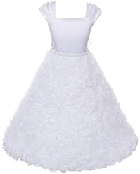 Girls Satin Embroidered Puff Sleeves Flower-Girl Dress 