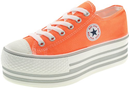 Maxstar Women's C50 6 Holes Platform Canvas Low Top Neon Sneakers