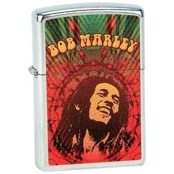 Zippo Lighter Matte Chrome Finish Bob Marley Logo 1-1/2 X 2-1/4 X 1/2 Inch Gift Boxed