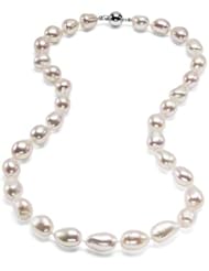 HinsonGayle AAA Handpicked Ultra-Iridescent 10-11mm White Baroque Cultured Pearl Necklace (Extreme Baroque Collection) (Sterling Silver, 18")