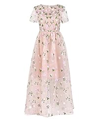 Floral Print Ankle Length Short Sleeves Organza/Polyester/Tulle Round Neck Maxi Dress 
