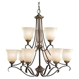 Sea Gull Lighting 39381BLE-829 Nine-Light Fluorescent Chandelier, Russet Bronze Finish with Satin Etched Glass