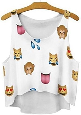Women 3D Cute Emoji Crop Tops Shirts Top Tank Sleeveless Monkeys Dogs Cartoon