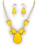 Matte Goldtone Yellow Acrylic and Rhinestone Necklace and Earring Set