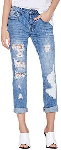 Fecland Women Destroyed Boyfriend Jeans Ripped Washed Denim Trousers