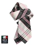Men's - Black - Pink - White - Skinny Italian Silk Madras Necktie