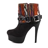 Damen Schuhe, STIEFELETTEN, HIGH HEELS PLATEAU BOOTS, L9106, Synthetik in hochwertiger Wild Leder OptikTEXTIL, Schwarz, Gr 40