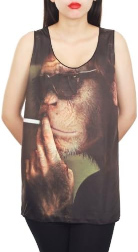 Women's Smoking Chimpanzee Monkey Animal Tank Top Vest Size M