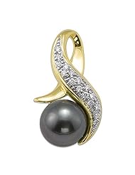 Tahitian Black Pearl Pendant with Diamonds in 14K Yellow Gold (11-12mm)