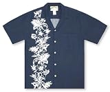 Paradise Found Hibiscus Panel - Cream On Blue Tropical Hawaiian Aloha Shirt