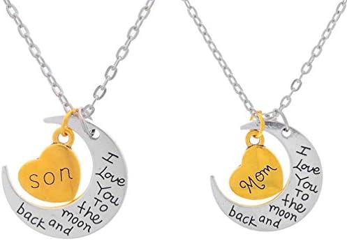 Xiehou I Love You to the Moon and Back Mom and Son Heart Crescent Family Charm Necklace Set of 2