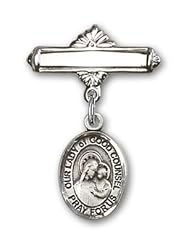 Sterling Silver Baby Badge with Our Lady of Good Counsel Charm and Polished Badge Pin
