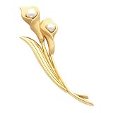 18K Yellow Gold Akoya Pearl Calla Lily Brooch