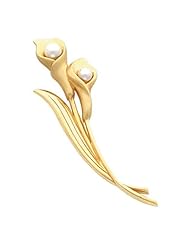 14K Yellow Gold Akoya White Pearl Calla Lily Brooch -- LIFETIME WARRANTY