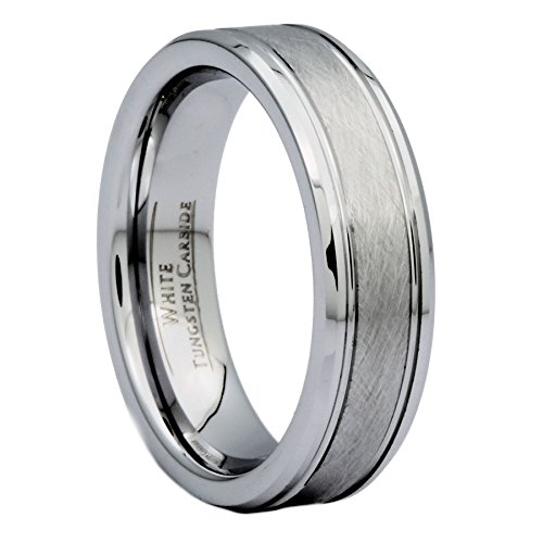 6mm Center Brushed White Tungsten Carbide Wedding Band Ring Size 10.5