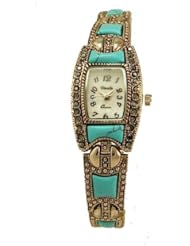 New Vintage Style Marcasite with Turquoise Ladies Silver tone Bracelet Watch