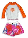 Coral Reef -Infant Baby Girls 2-Piece Long Sleeved Swim Set, Orange, Rasberry