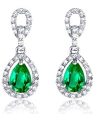 2.05Ct Emerald & VS Diamonds Dangling Pendant Earrings 18k Gold
