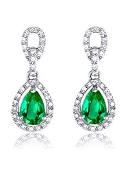 2.05Ct Emerald & Diamonds Dangling Pendant Earrings 14K Gold