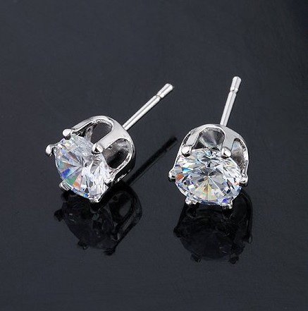 Round 5mm Silver Tone Crystal Stone Stud Earrings Cz Cubic Zirconia
