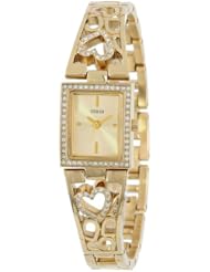 GUESS Womens U95081L1 Crystal Accented Heart Gold-Tone Bracelet Watch