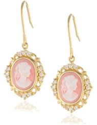 Sterling Silver Created White Sapphire and Pink Cameo Earrings