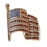 24k Yellow Gold Plated Swarovski Crystal Patriotic American USA Flag Pin Broo...