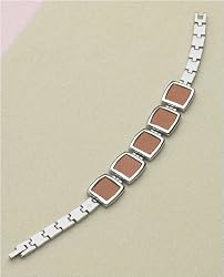 J-Steel by Fyn Studios (TM) Stainless-Steel & Orange-Tan Genuine Leather Link Bracelet JSF-843332001075