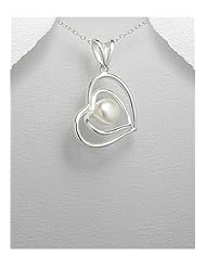 Heart Fresh Water Pearls Pendant Necklace In 92.5 Sterling Silver